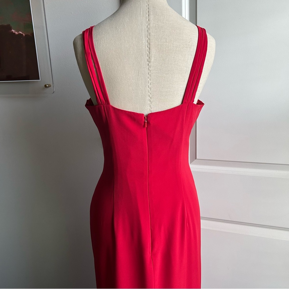 Vintage Red Floor Length Gown Spaghetti Straps 80s 90s - Picture 9 of 12